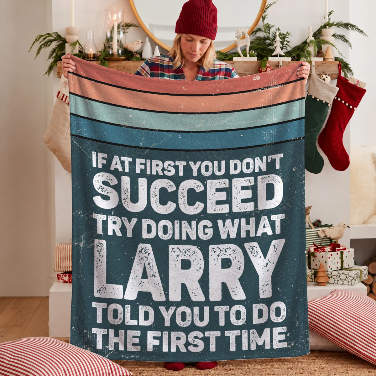If At First You Don’t Succeed Retro Green Fleece Blanket LARRY 13K1 BK29
