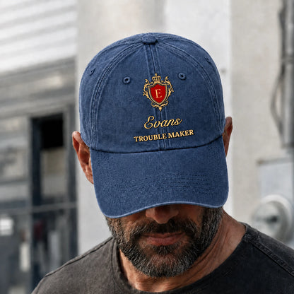 Your Name Trouble Maker Funny Blue Washed Cap EVANS 13K1 C153PF