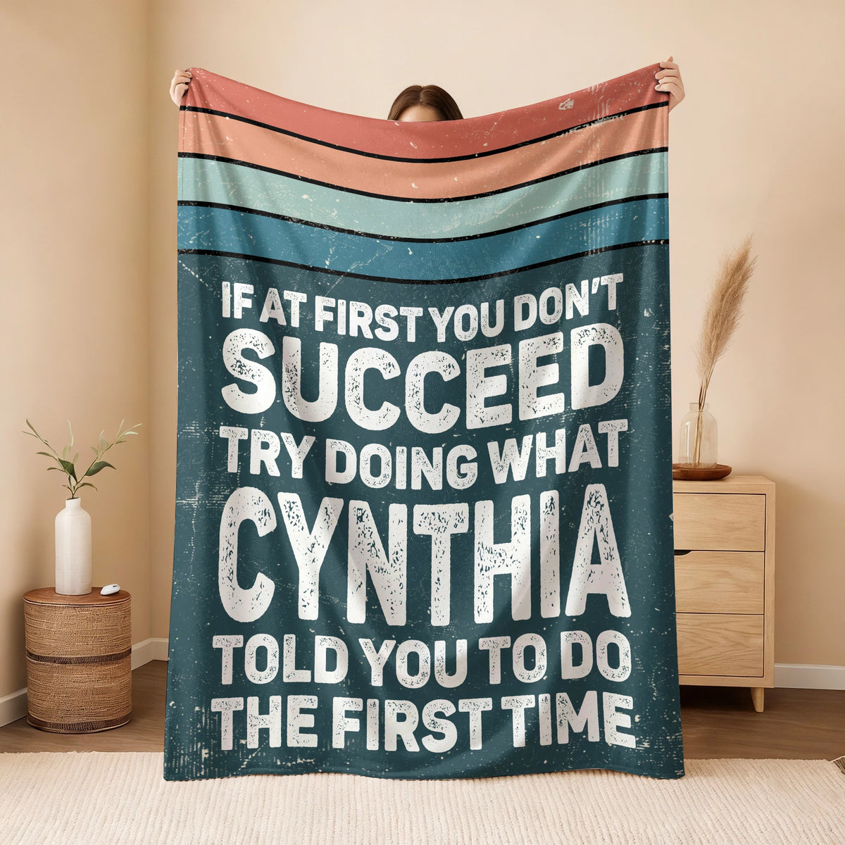 If At First You Don’t Succeed Retro Green Fleece Blanket CYNTHIA 13K1 BK29