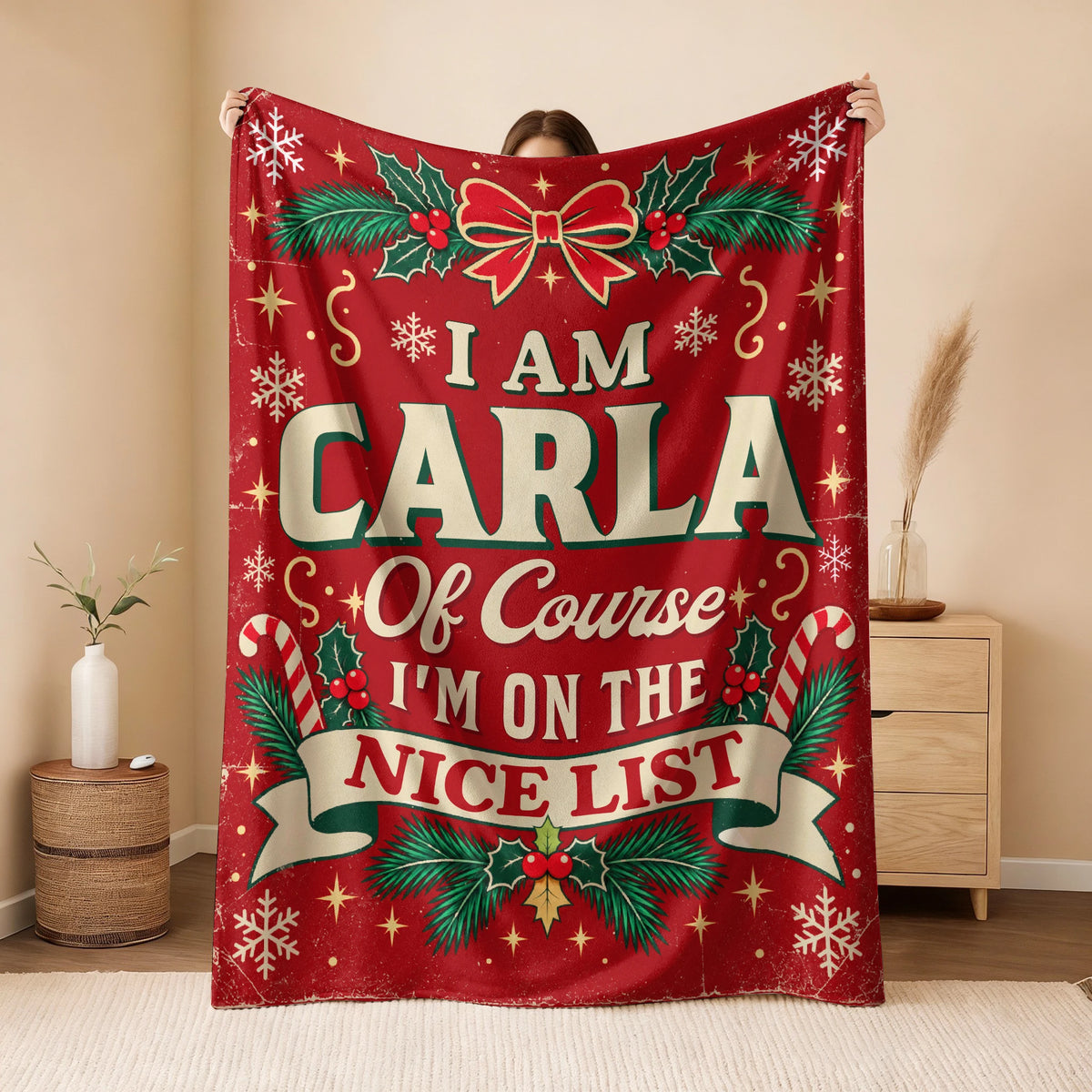 I'm Name Of Course I'm On The Nice List Christmas Fleece Blanket CARLA 13K1 BK56