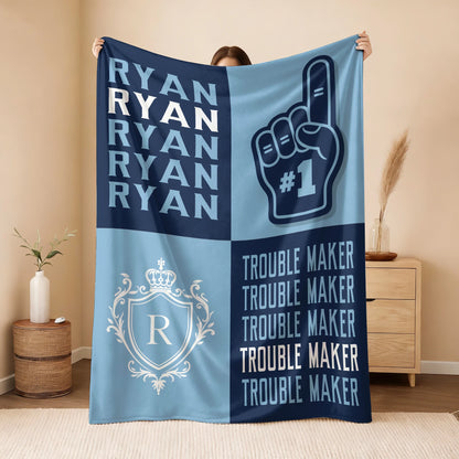 Trouble Maker Funny Blue Fleece Blanket RYAN 13K1 BK21