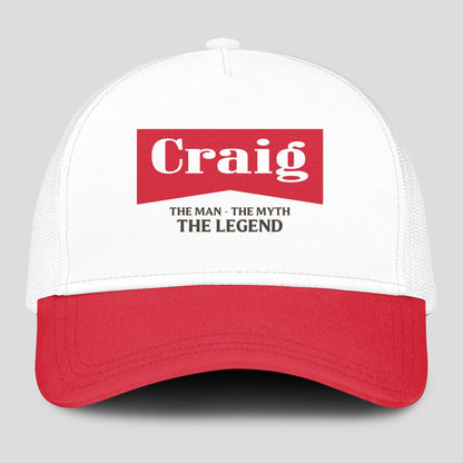 The Man The Myth The Legend Red And White Mesh Cap CRAIG 13K1 C197PF