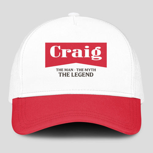 The Man The Myth The Legend Red And White Mesh Cap CRAIG 13K1 C197PF