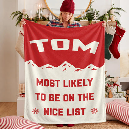 Most Likely on the Nice List Red Vintage Christmas Fleece Blanket TOM 13K1 BK63
