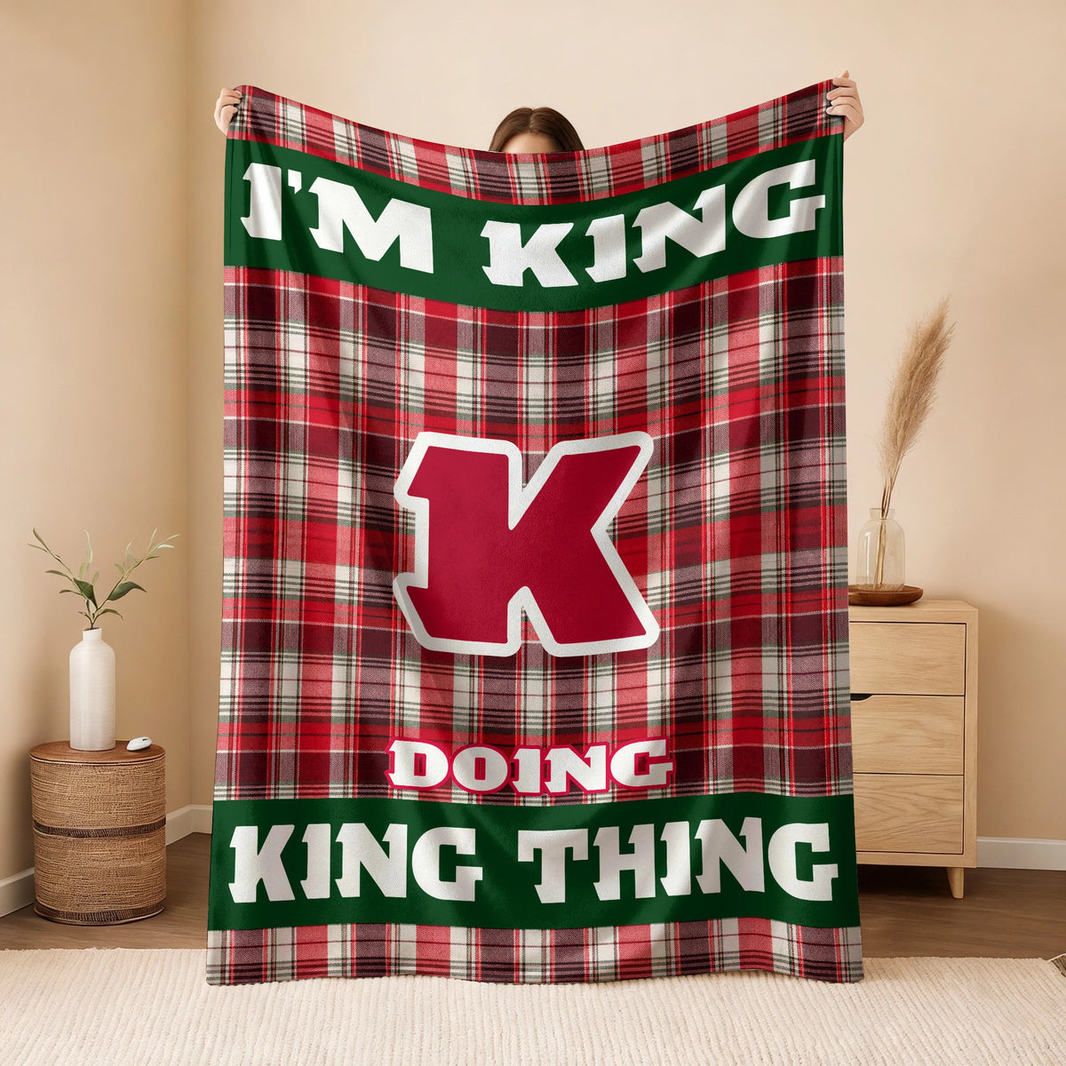 I'm Name Doing Name Things Red Plaid Fleece Blanket KING 13K1 BK49