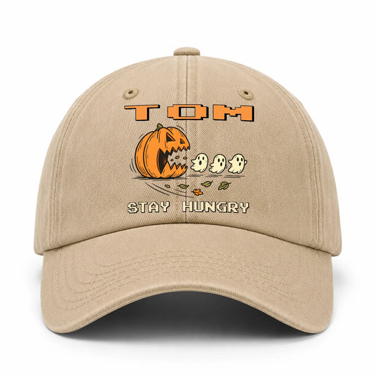 Stay Hungry Pumpkin Chasing Ghosts Funny Washed Cap TOM 13K1 C101PF