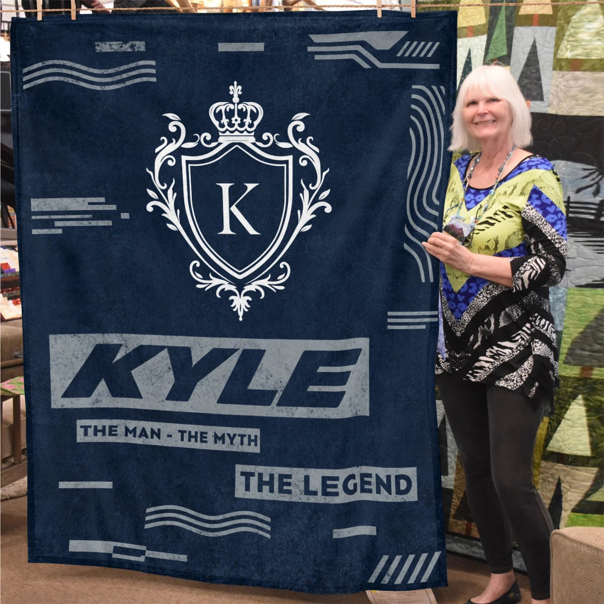 The Man The Myth The Legend Blue & Gray Fleece Blanket  KYLE 13K1 BK08