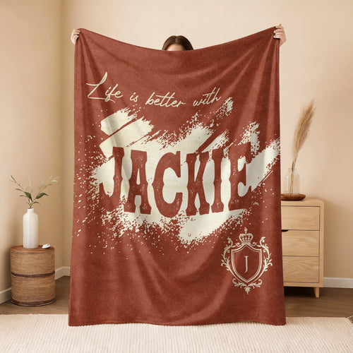 Life Is Better With Your Name Terracotta Cream Fleece Blanket JACKIE 13K1 BK30