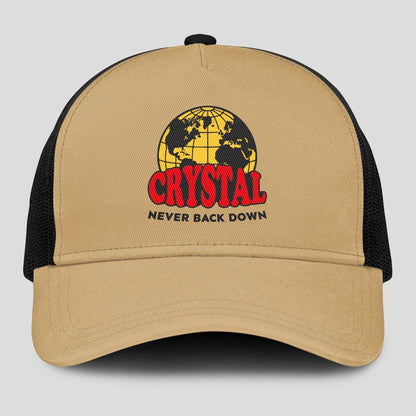 Never Back Down World Logo Khaki Mesh Cap CRYSTAL 13K1 C212PF
