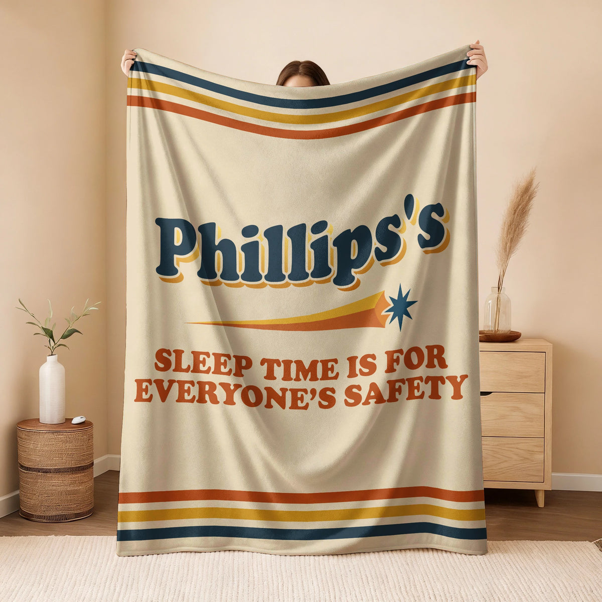 Your Name's Sleep Time Funny Retro Fleece Blanket PHILLIPS 13K1 BK67