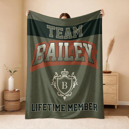 Team Your Name Lifetime Member Sage Green Fleece Blanket BAILEY 13K1 BK22