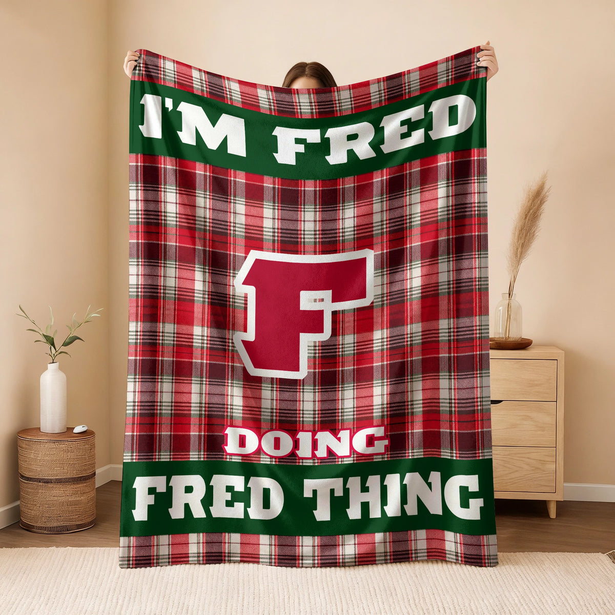 I'm Name Doing Name Things Red Plaid Fleece Blanket FRED 13K1 BK49