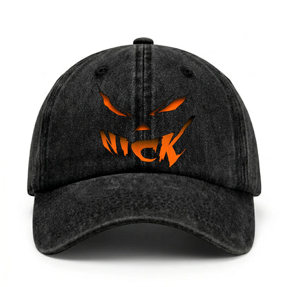 Your Name Jack O' Lantern Halloween Washed Cap NICK 13K1 C100PF