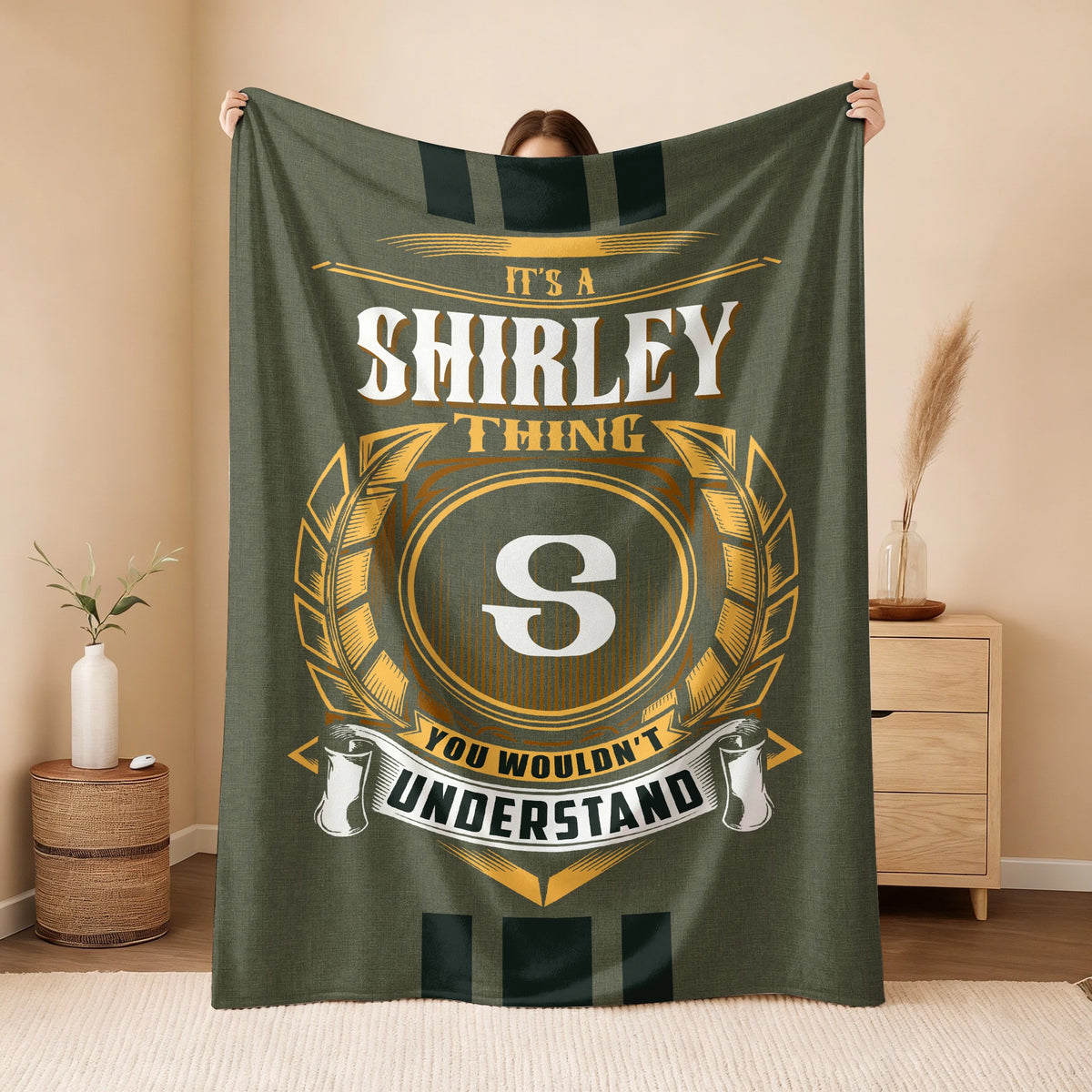 It's A Your Name Thing Olive Green Logo Fleece Blanket SHIRLEY 13K1 BK31