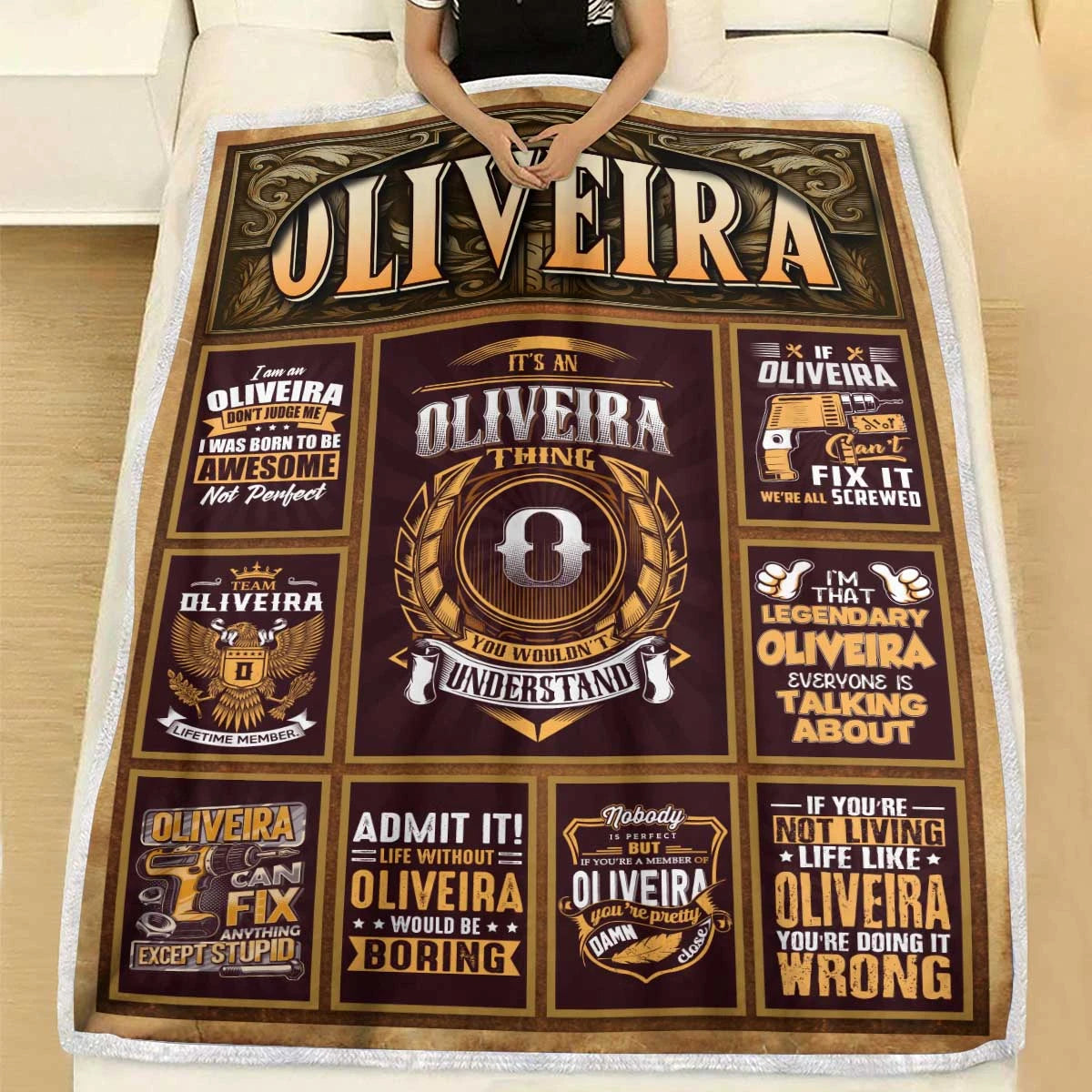 OLIVEIRA Personalized Blanket | Custom Name Cozy Throw Gift 13K1-BK4