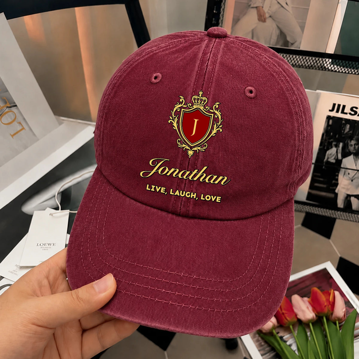 Live Laugh Love Luxury Burgundy Washed Cap JONATHAN 13K1 C119PF