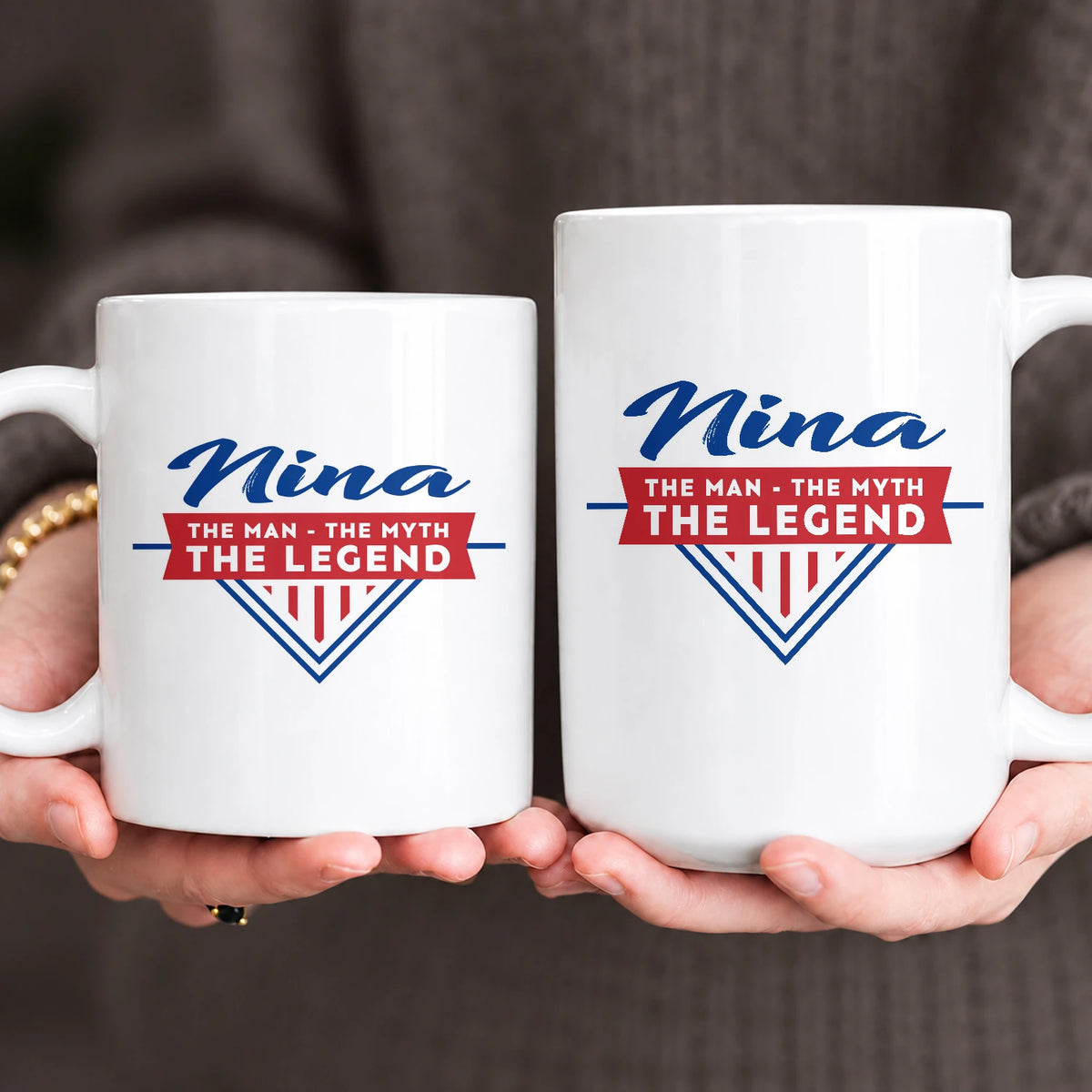 The Man The Myth The Legend Red And Blue Logo Mug NINA 13K1 MG34