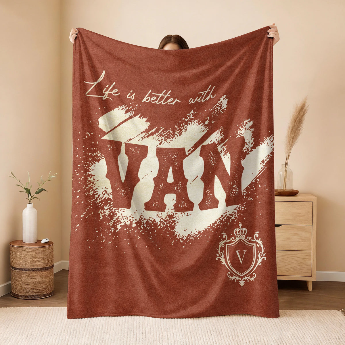 Life Is Better With Your Name Terracotta Cream Fleece Blanket VAN 13K1 BK30