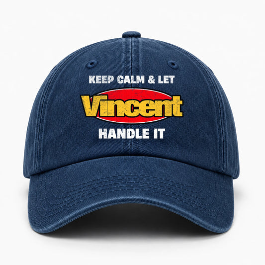 Keep Calm & Let Your Name Handle It Yellow And Red Logo Washed Cap VINCENT 13K1 C172PF