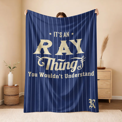 Your Name Thing Striped Blue Fleece Blanket RAY 13K1 BK23