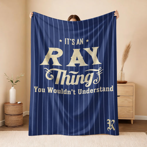 Your Name Thing Striped Blue Fleece Blanket RAY 13K1 BK23