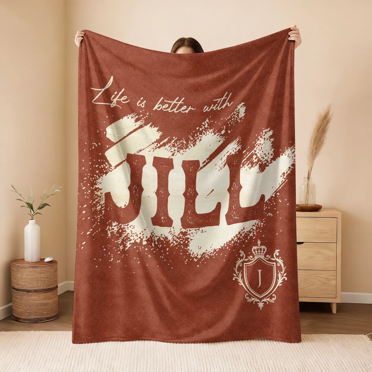 Life Is Better With Your Name Terracotta Cream Fleece Blanket JILL 13K1 BK30