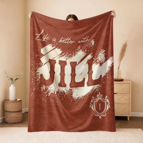 Life Is Better With Your Name Terracotta Cream Fleece Blanket JILL 13K1 BK30