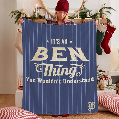 Your Name Thing Striped Blue Fleece Blanket BEN 13K1 BK23