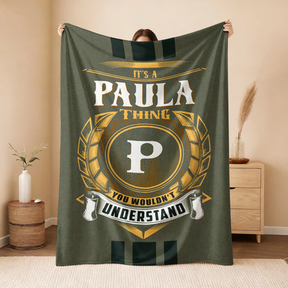 It's A Your Name Thing Olive Green Logo Fleece Blanket PAULA 13K1 BK31