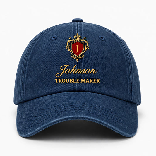 Your Name Trouble Maker Funny Blue Washed Cap JOHNSON 13K1 C153PF