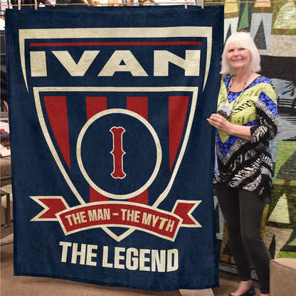 The Man The Myth The Legend Blue Burgundy Baseball Blanket IVAN 13K1 BK18