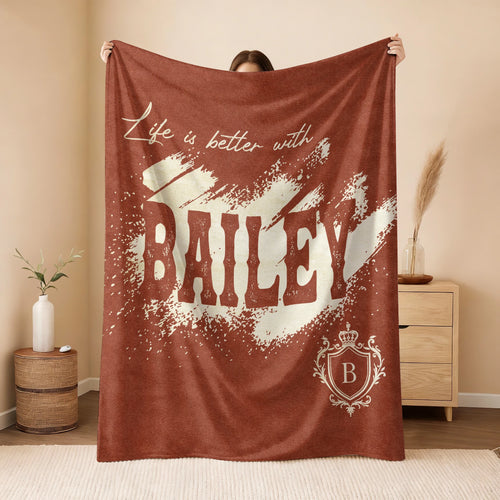 Life Is Better With Your Name Terracotta Cream Fleece Blanket BAILEY 13K1 BK30