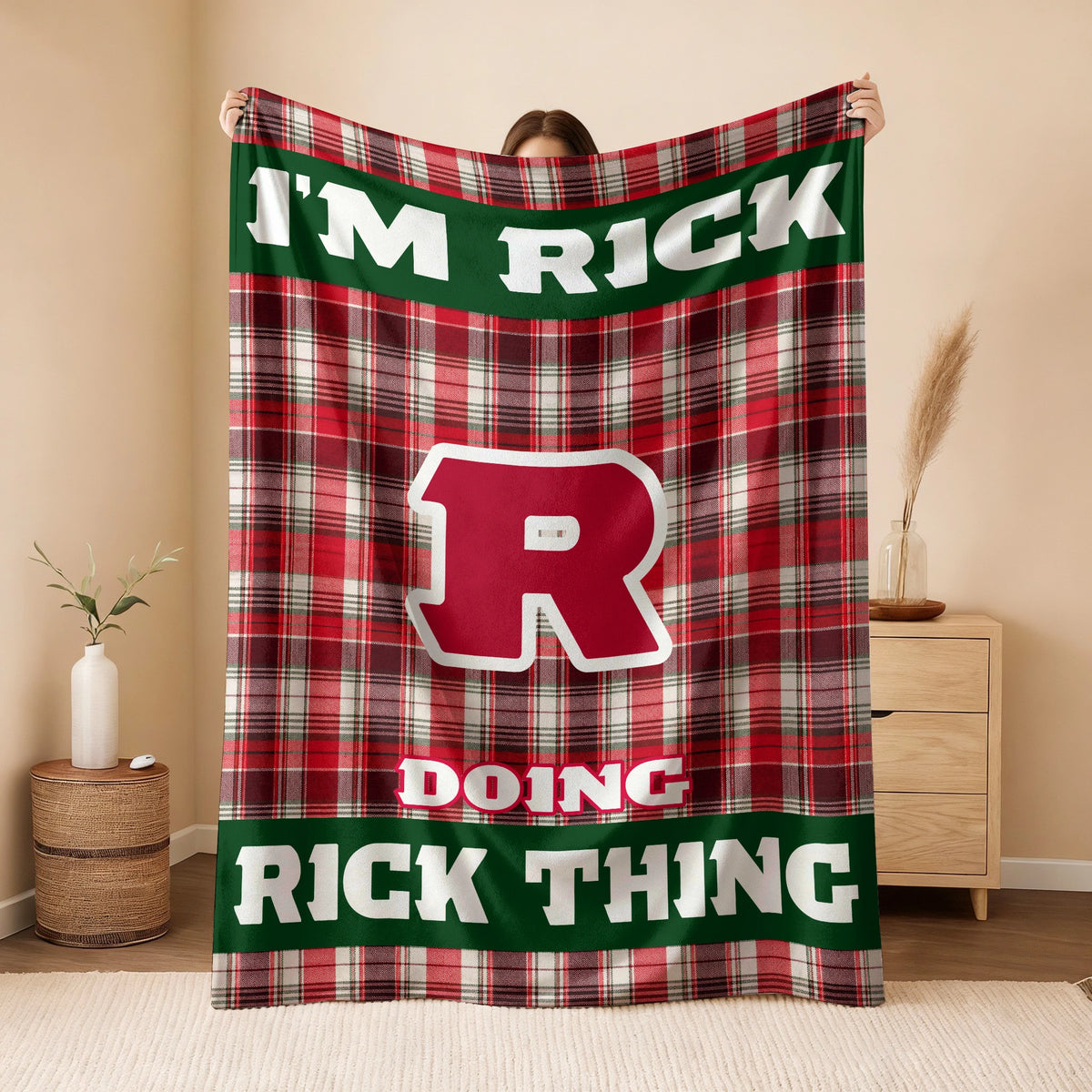 I'm Name Doing Name Things Red Plaid Fleece Blanket RICK 13K1 BK49