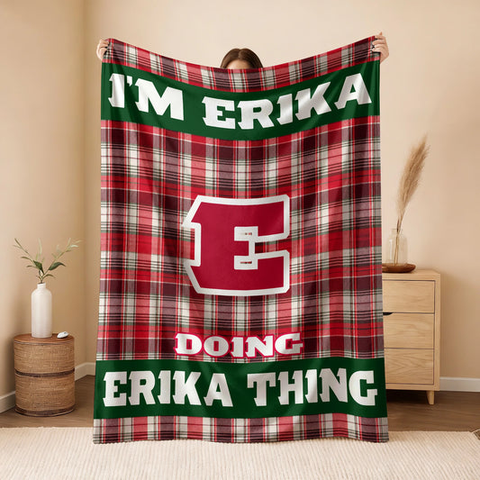 I'm Name Doing Name Things Red Plaid Fleece Blanket ERIKA 13K1 BK49