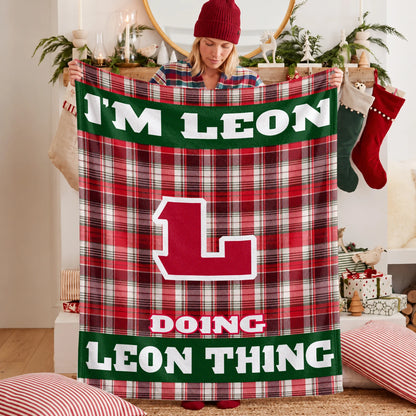 I'm Name Doing Name Things Red Plaid Fleece Blanket LEON 13K1 BK49