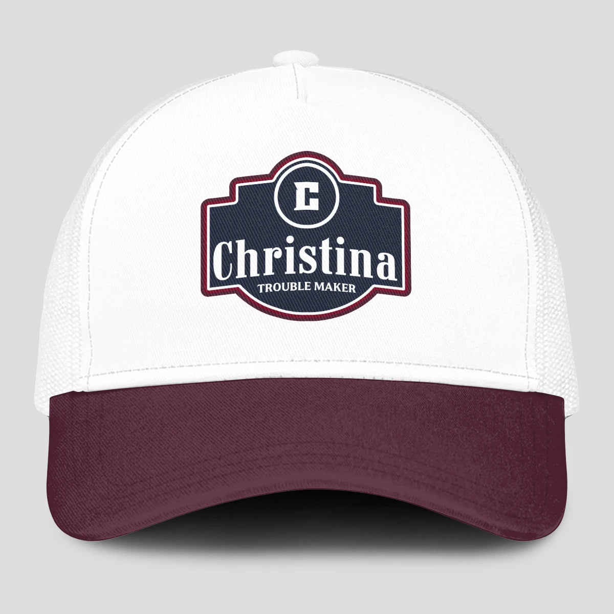 Trouble Maker Burgundy And White Funny Mesh Cap CHRISTINA 13K1 C201PF