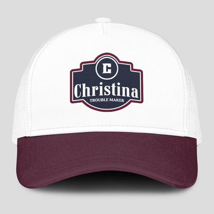 Trouble Maker Burgundy And White Funny Mesh Cap CHRISTINA 13K1 C201PF