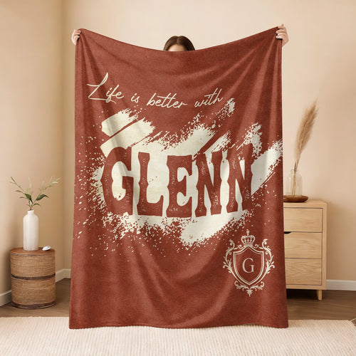 Life Is Better With Your Name Terracotta Cream Fleece Blanket GLENN 13K1 BK30