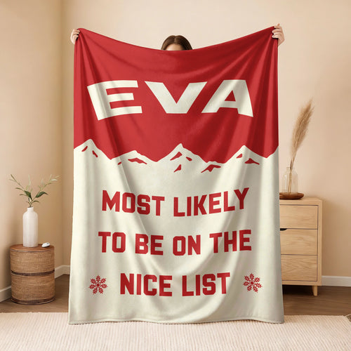 Most Likely on the Nice List Red Vintage Christmas Fleece Blanket EVA 13K1 BK63
