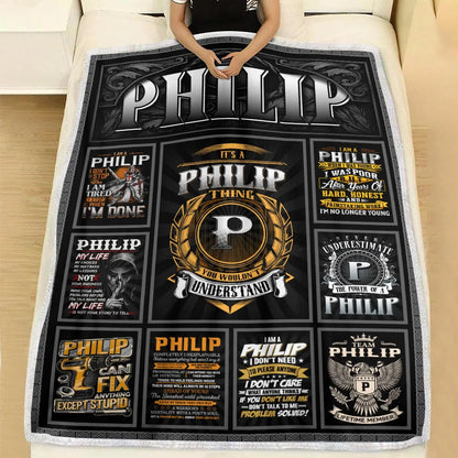 PHILIP Personalized Blanket | Custom Name Cozy Throw Gift 13K1-BK2