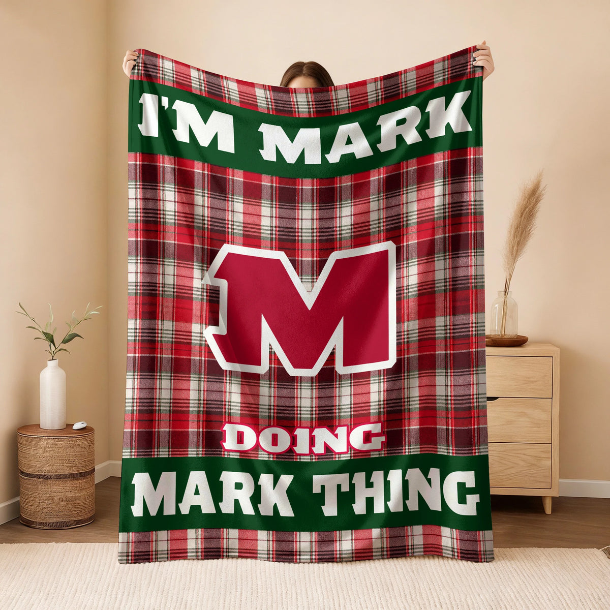 I'm Name Doing Name Things Red Plaid Fleece Blanket MARK 13K1 BK49