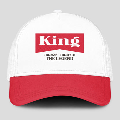 The Man The Myth The Legend Red And White Mesh Cap KING 13K1 C197PF