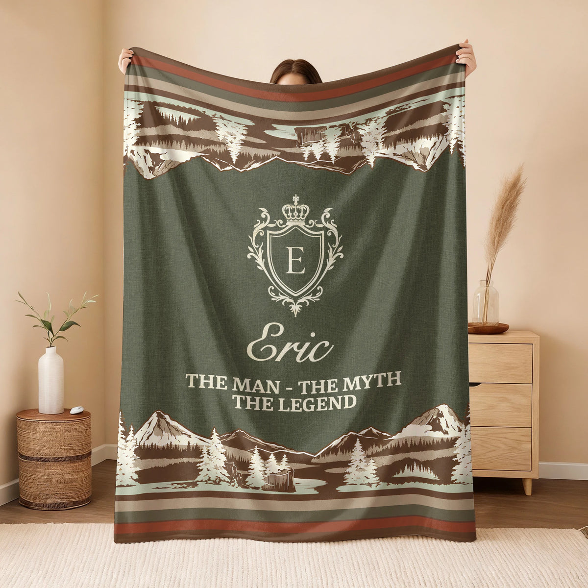 The Man The Myth The Legend Deer In Forest Brown Fleece Blanket ERIC 13K1 BK10