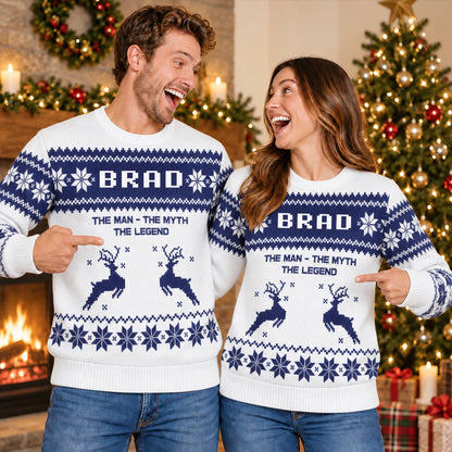 The Man The Myth The Legend Navy White Ugly Sweater BRAD 13K1 UG07