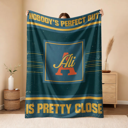 Nobody's Perfect But Your Name Is Close Vintage Blue & Brown Fleece Blanket ALI 13K1 BK54