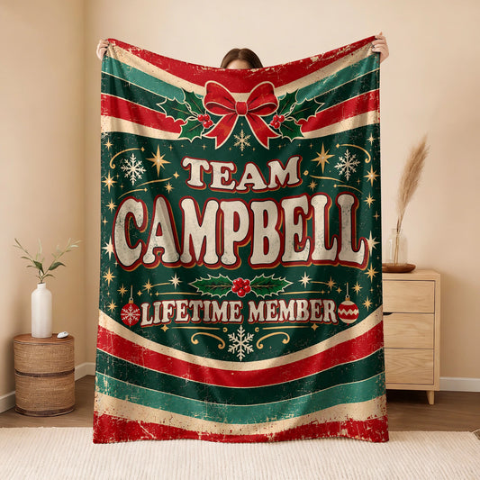 Team Your Name Lifetime Member Christmas Fleece Blanket CAMPBELL 13K1 BK52