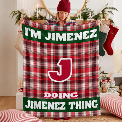 I'm Name Doing Name Things Red Plaid Fleece Blanket JIMENEZ 13K1 BK49