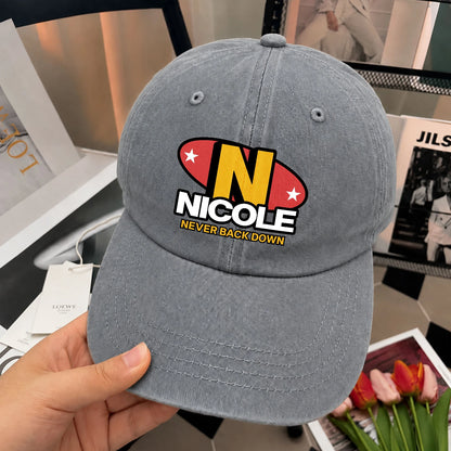 Never Back Down With Your Name And Initial Letter Washed Cap NICOLE 13K1 C82PF