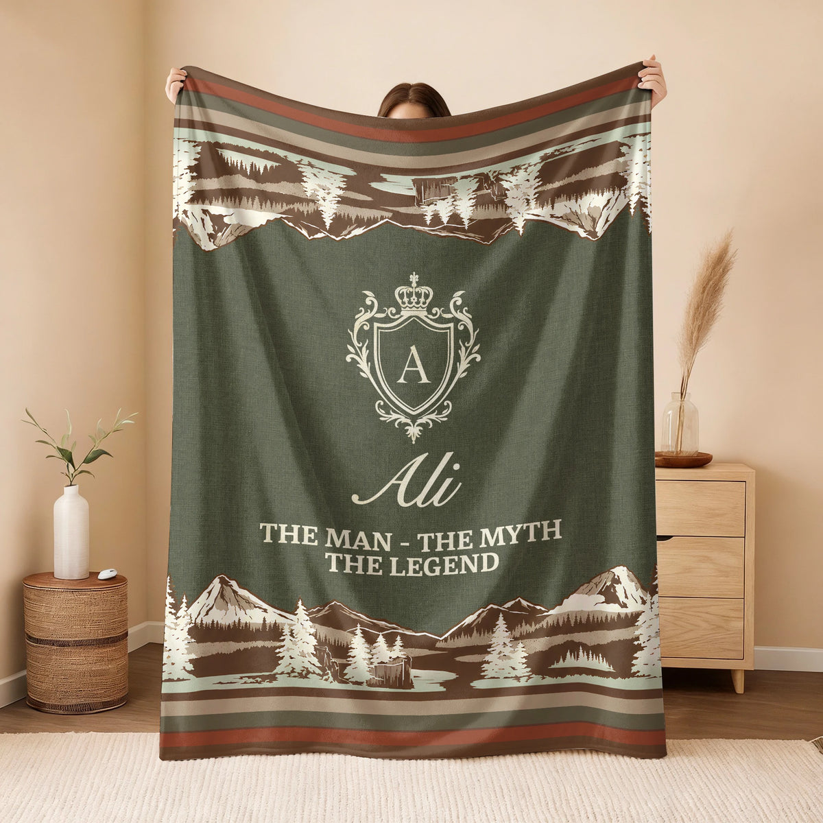 The Man The Myth The Legend Deer In Forest Brown Fleece Blanket ALI 13K1 BK10