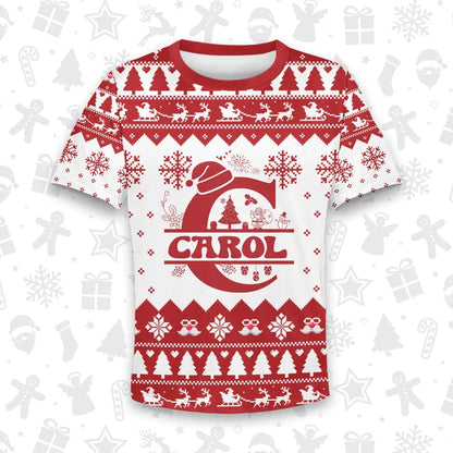 CAROL Personalized Christmas T-Shirt Pajama Set - Holiday Gift Outfit 13K1-CR2